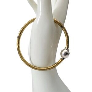 Waxing Poetic WP Monogram Hammered Brass Sterling Silver Hinged Bangle Bracelet